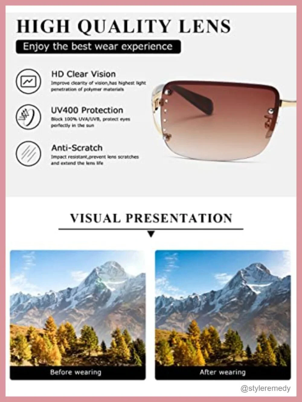 Rectangle Rimless Frameless Sunglasses Metal Frame Retro Square Wrap